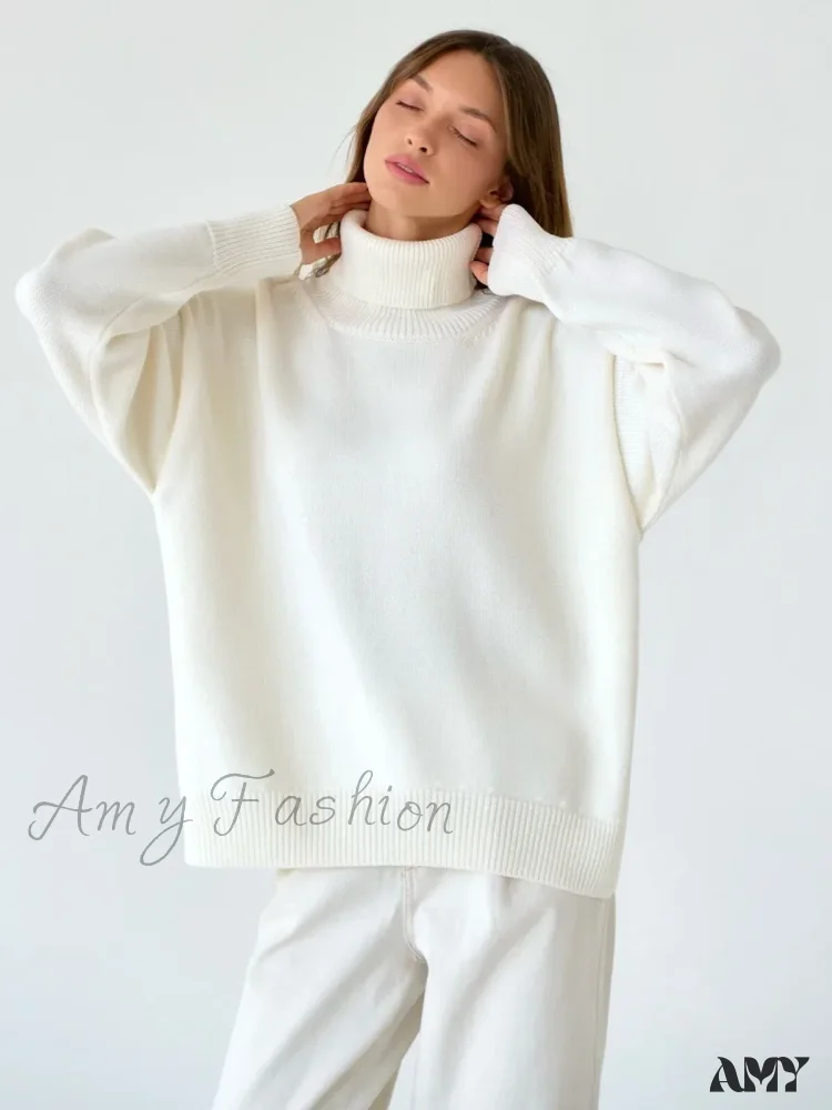Women Autumn Winter Thick Warm Pullover Top Oversized Casual Loose Knitted Sweater - Image 2