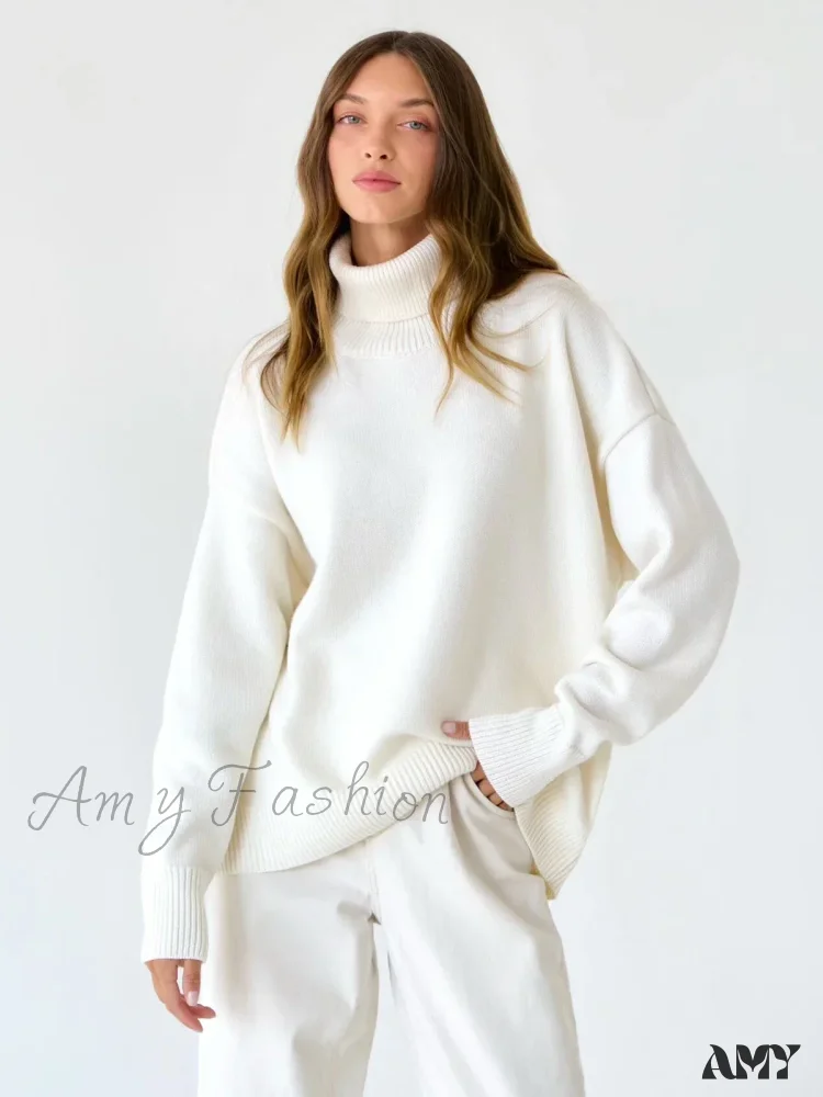Women Autumn Winter Thick Warm Pullover Top Oversized Casual Loose Knitted Sweater - Image 8