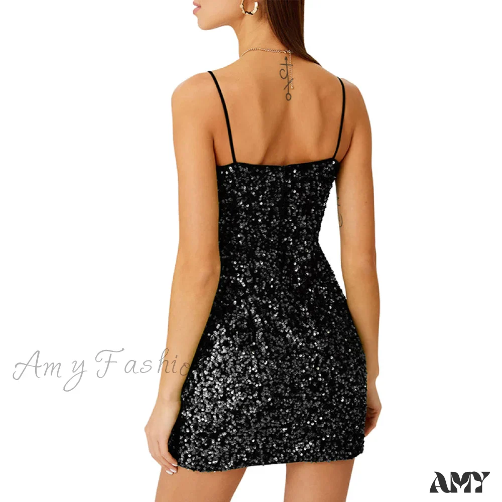 Amy Fashion - Sleeveless Sparkle Sequins Slim Mini Sexy Party Dress - Image 5