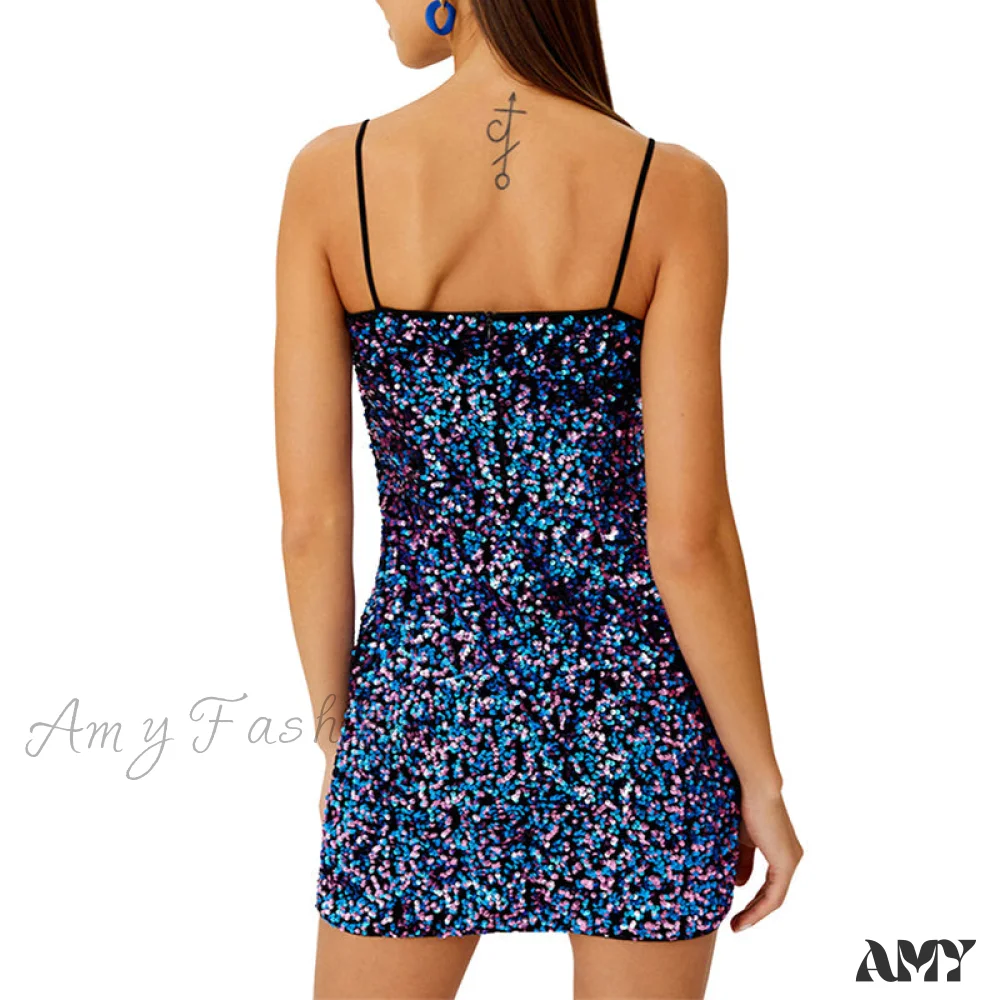 Amy Fashion - Sleeveless Sparkle Sequins Slim Mini Sexy Party Dress - Image 8