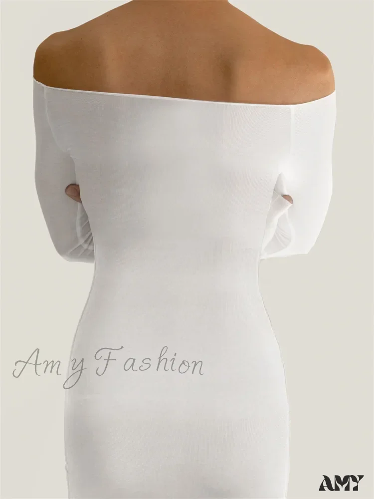 Amy Fashion - Women Bow Patchwork  Sleeve Elegant Solid Slash Neck Off Shoulder Party Beach Club Vestido Streetwear - Image 4