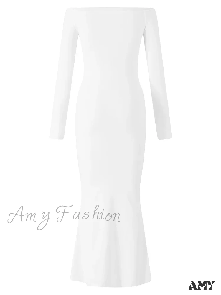 Amy Fashion - Women Bow Patchwork  Sleeve Elegant Solid Slash Neck Off Shoulder Party Beach Club Vestido Streetwear - Image 5