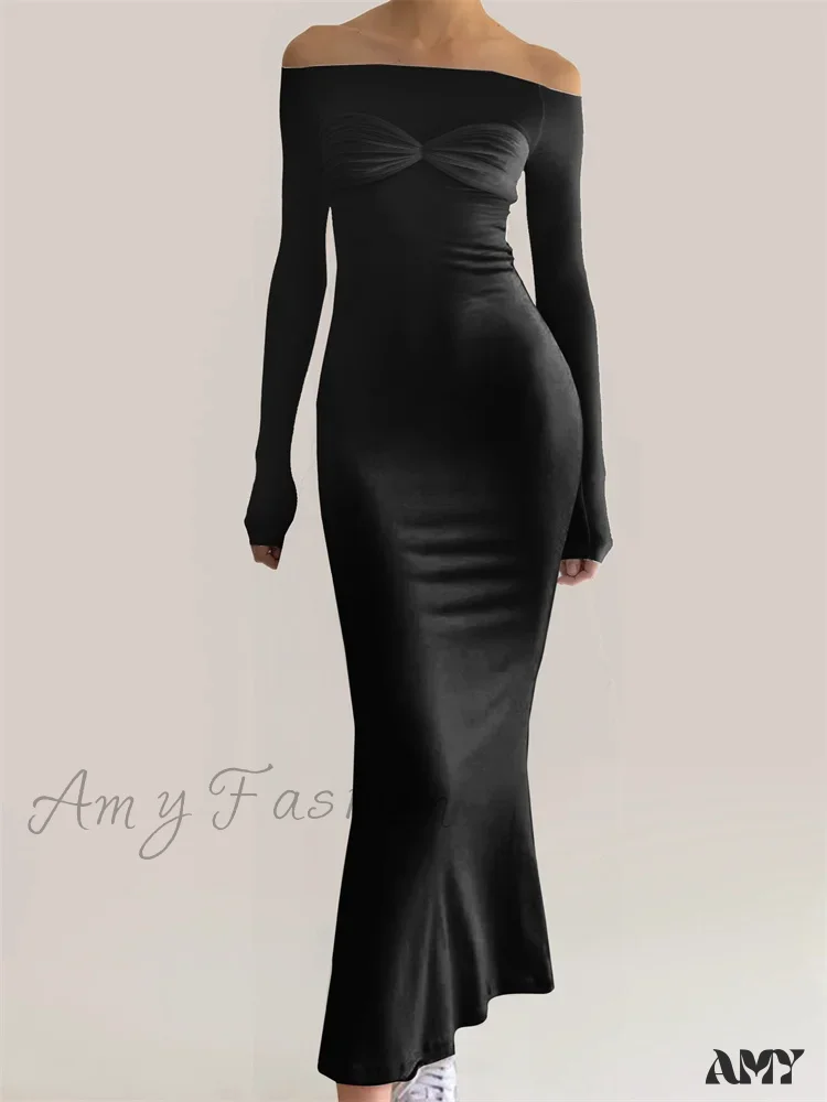 Amy Fashion - Women Bow Patchwork  Sleeve Elegant Solid Slash Neck Off Shoulder Party Beach Club Vestido Streetwear - Image 7