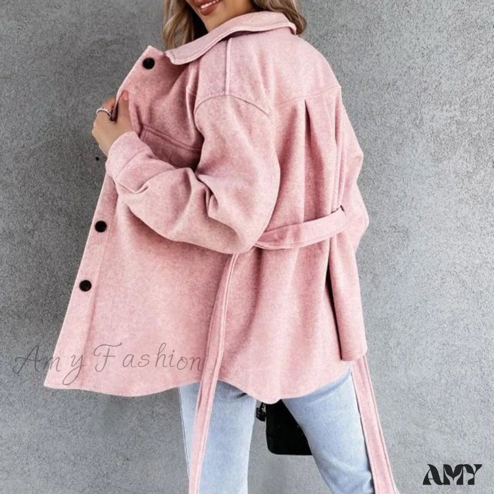 Amy Fashion - Casual Lapel With Belt Mid Long Coat - Image 5