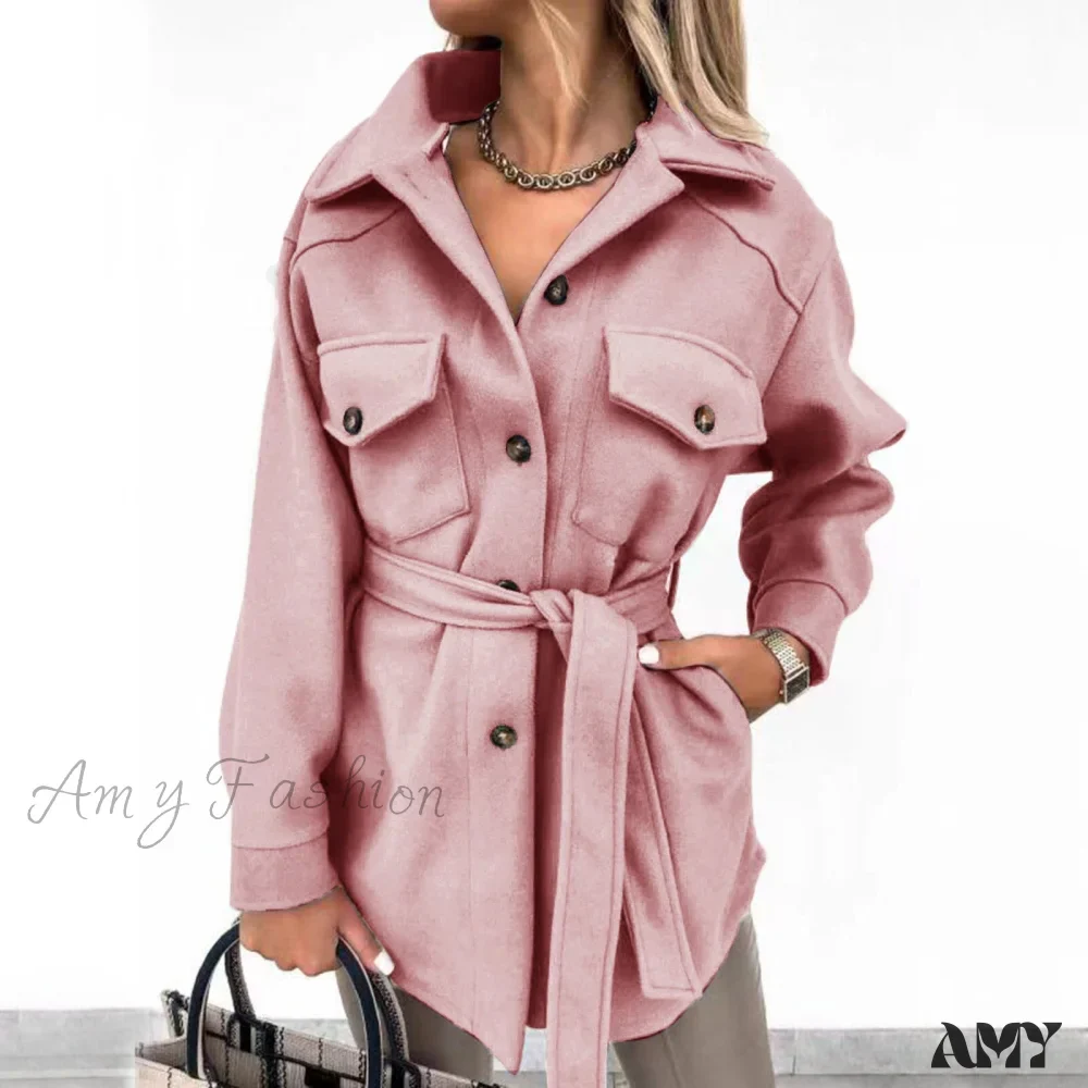 Amy Fashion - Casual Lapel With Belt Mid Long Coat - Image 6