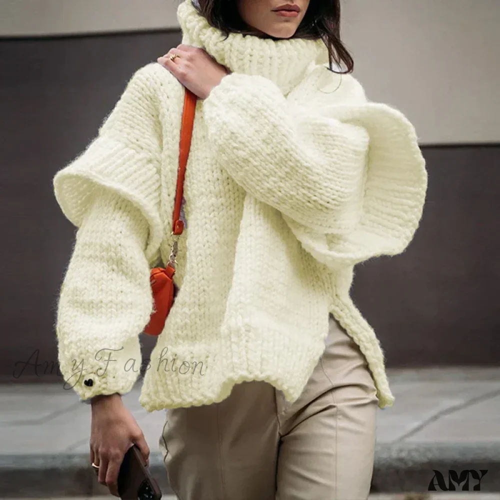 Women Casual Warm Winter Thick Fall Elegant Solid Knitted Jumper Fashion Long Sleeve Loose Sweater - Image 5