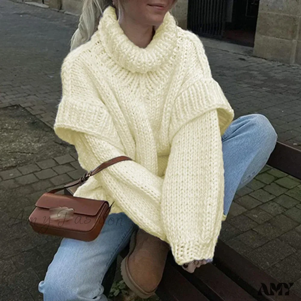 Women Casual Warm Winter Thick Fall Elegant Solid Knitted Jumper Fashion Long Sleeve Loose Sweater - Image 6