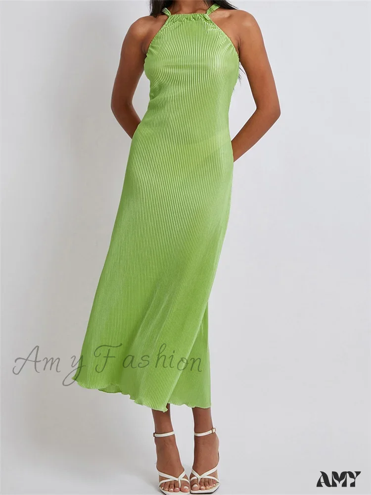 Amy Fashion - Women Cocktail  Solid Color Halter Neck Sleeveless Off Shoulder Ruched Summer Evening Party Vestidos - Image 4