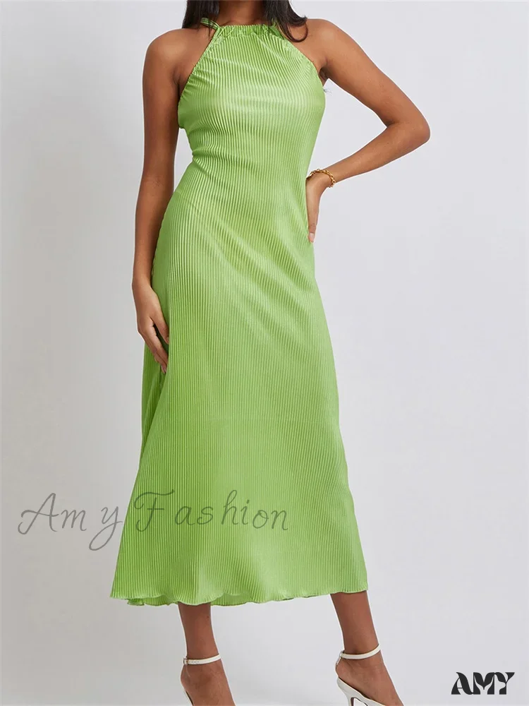 Amy Fashion - Women Cocktail  Solid Color Halter Neck Sleeveless Off Shoulder Ruched Summer Evening Party Vestidos - Image 5