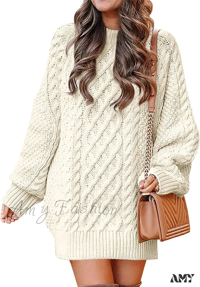 Amy Fashion - Women Long Sleeve Oversized Cable Knit Sweater Dress - Image 13