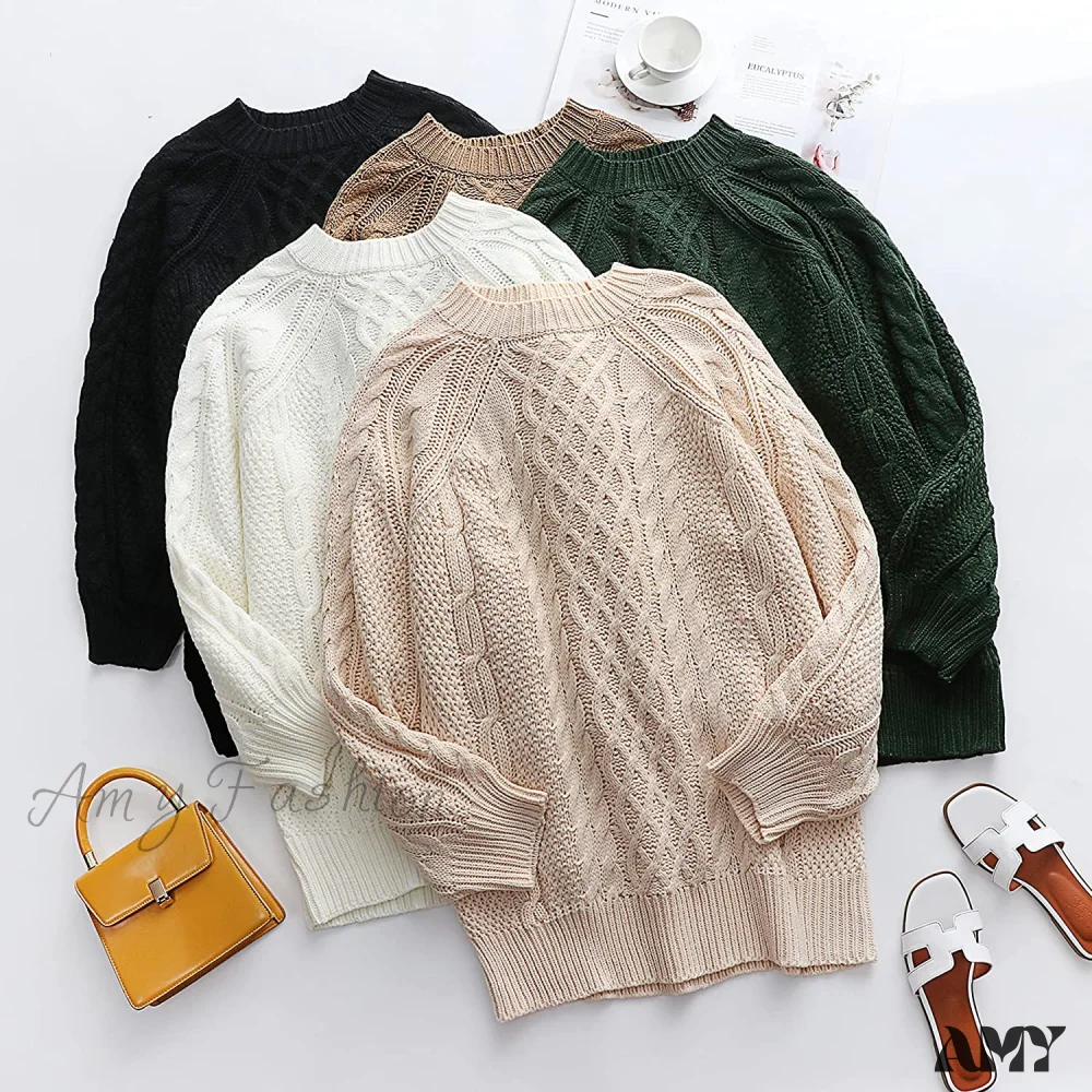 Amy Fashion - Women Long Sleeve Oversized Cable Knit Sweater Dress - Image 5