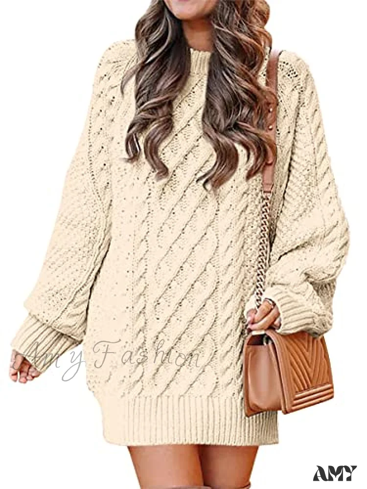Amy Fashion - Women Long Sleeve Oversized Cable Knit Sweater Dress - Image 6