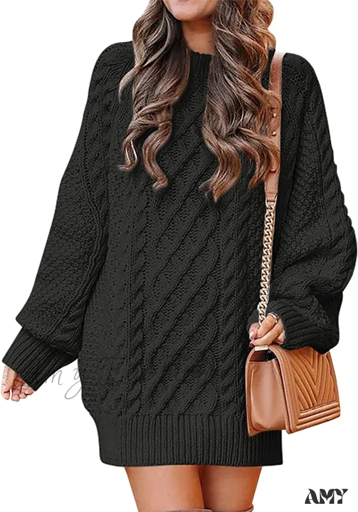 Amy Fashion - Women Long Sleeve Oversized Cable Knit Sweater Dress - Image 7