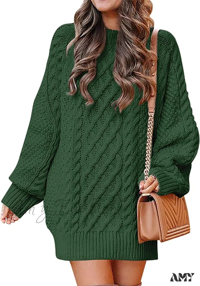 Amy Fashion - Women Long Sleeve Oversized Cable Knit Sweater Dress - Image 8