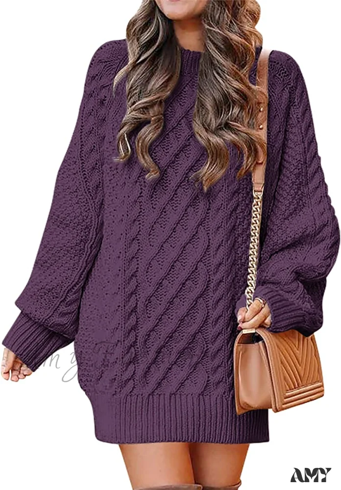 Amy Fashion - Women Long Sleeve Oversized Cable Knit Sweater Dress - Image 9