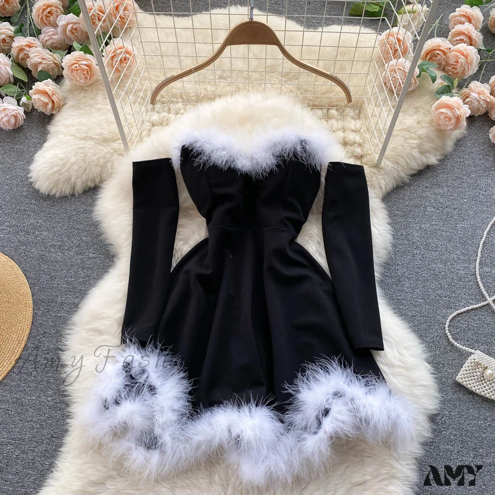 Amy Fashion - Strapless Backless Furry Sexy Short Mini Christmas Dress - Image 3