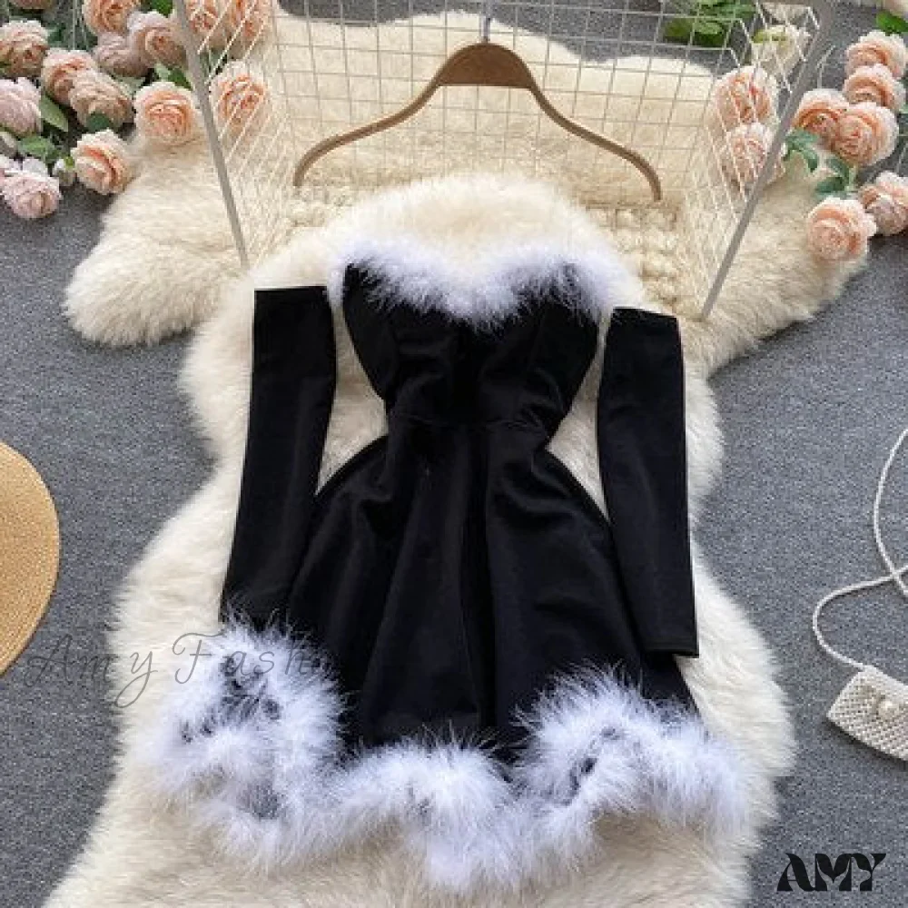 Amy Fashion - Strapless Backless Furry Sexy Short Mini Christmas Dress - Image 4