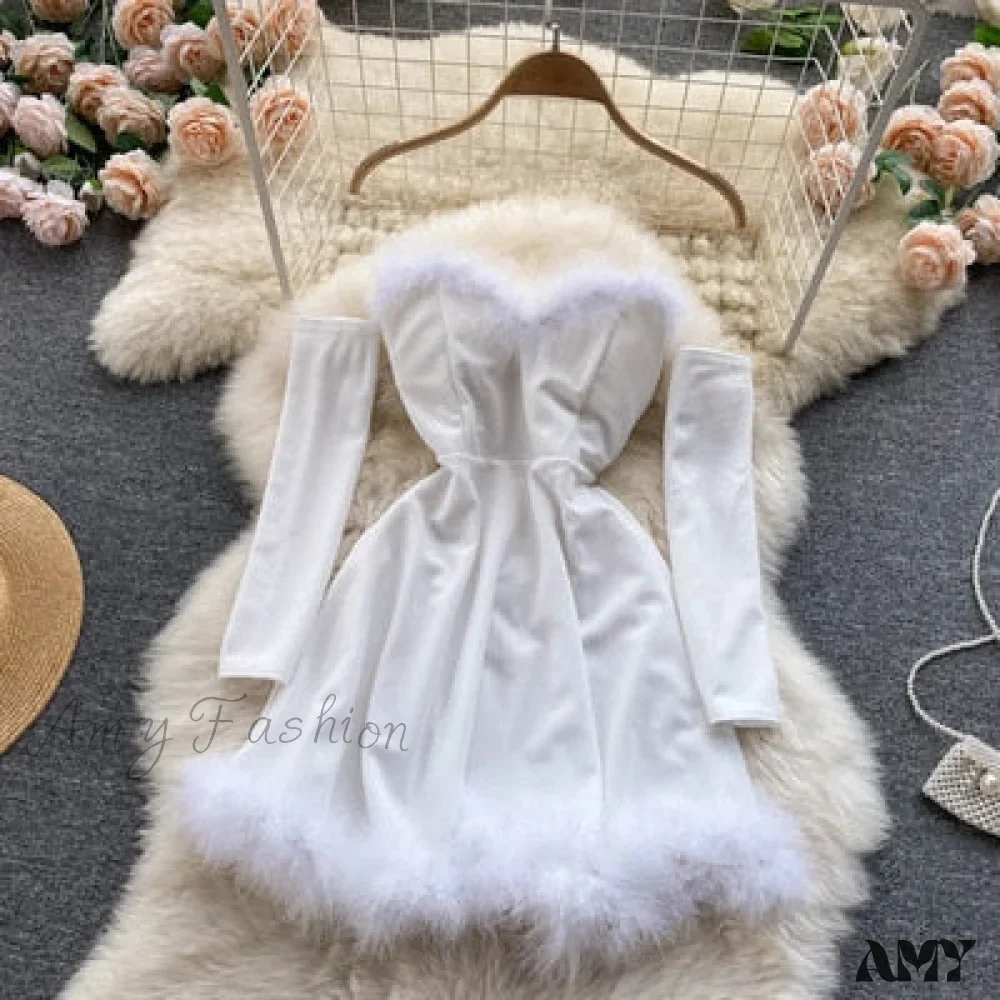 Amy Fashion - Strapless Backless Furry Sexy Short Mini Christmas Dress - Image 5