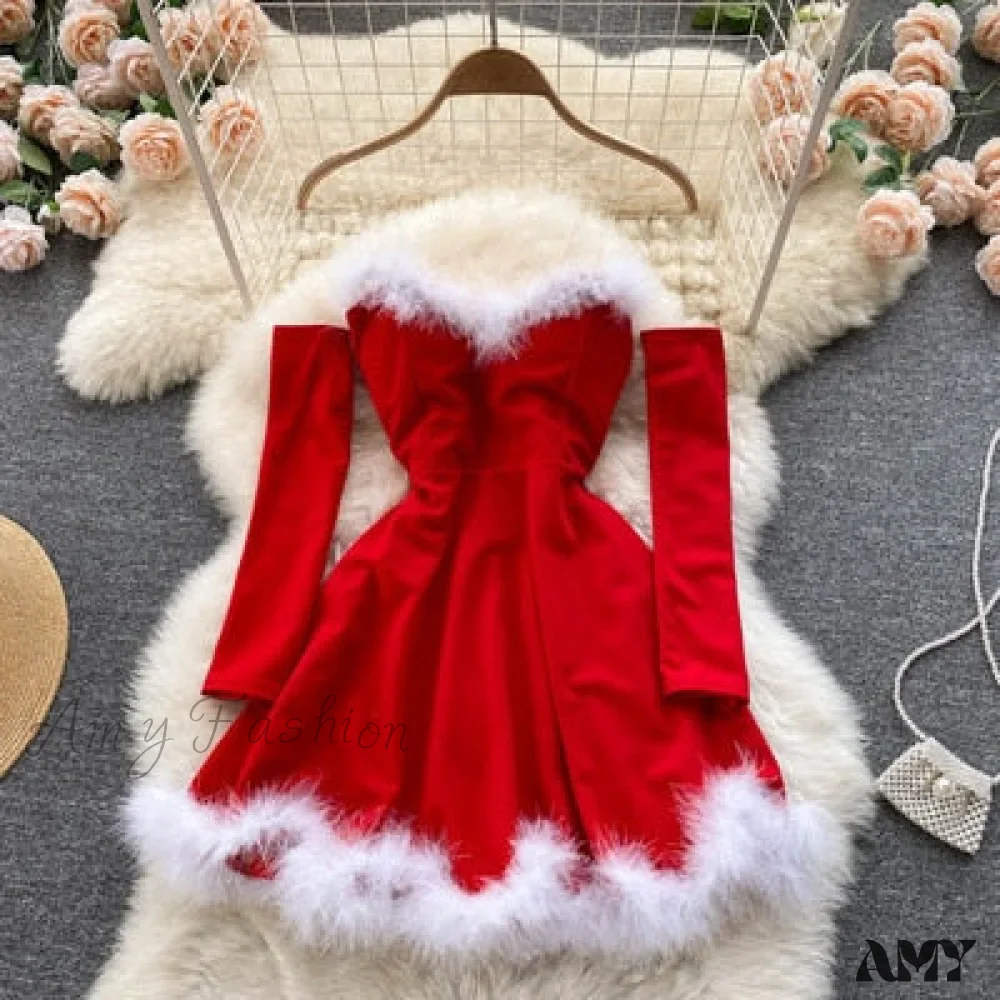 Amy Fashion - Strapless Backless Furry Sexy Short Mini Christmas Dress - Image 6