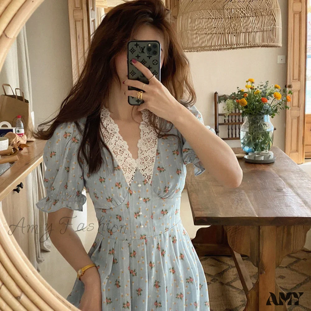 Amy Fashion - Elegant Lace Chiffon Korean Party Dress - Image 2