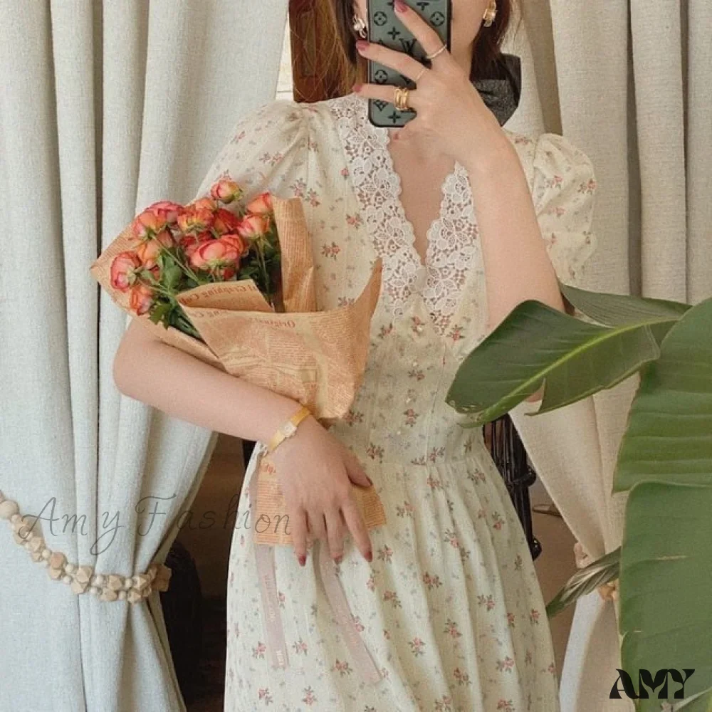 Amy Fashion - Elegant Lace Chiffon Korean Party Dress - Image 5