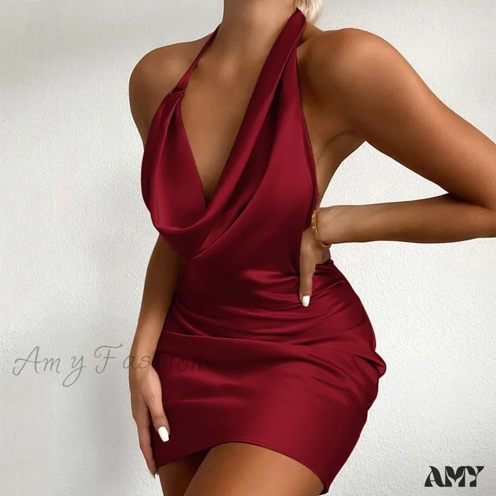 Amy Fashion - Halter Backless Sleeveless Tight Mini Bodycon Dress - Image 11