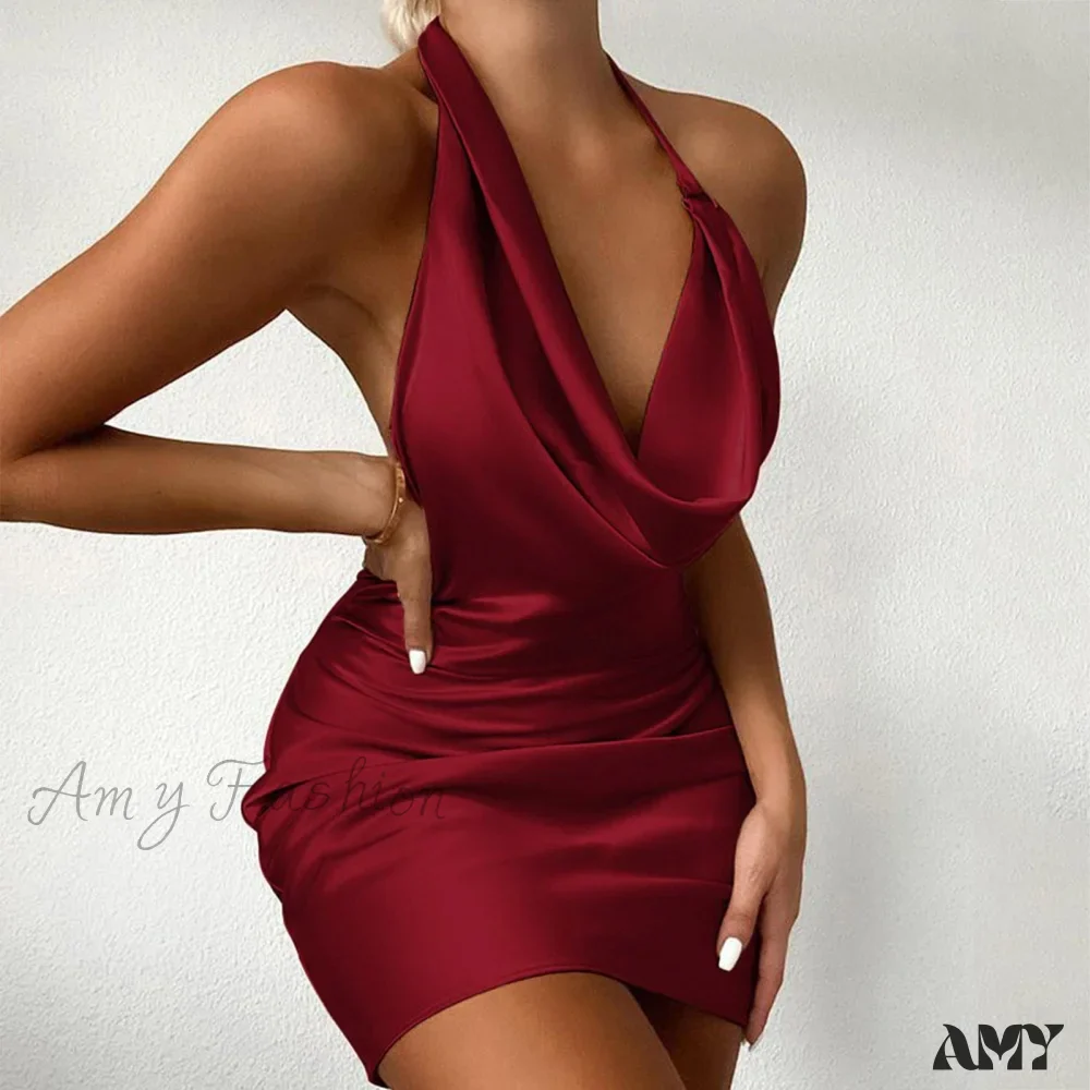 Amy Fashion - Halter Backless Sleeveless Tight Mini Bodycon Dress - Image 12