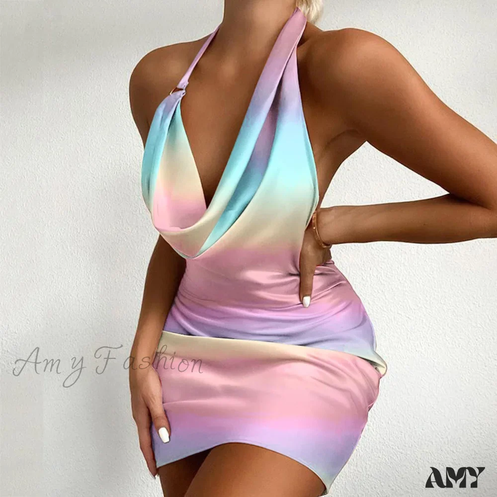 Amy Fashion - Halter Backless Sleeveless Tight Mini Bodycon Dress - Image 4