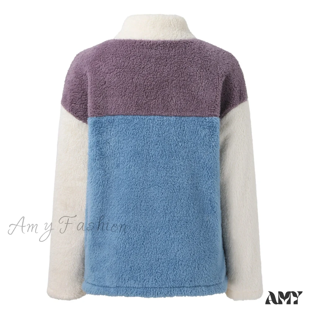 Amy Fashion - Fleece Fuzzy Faux Shearling Zipper Coat - Image 4