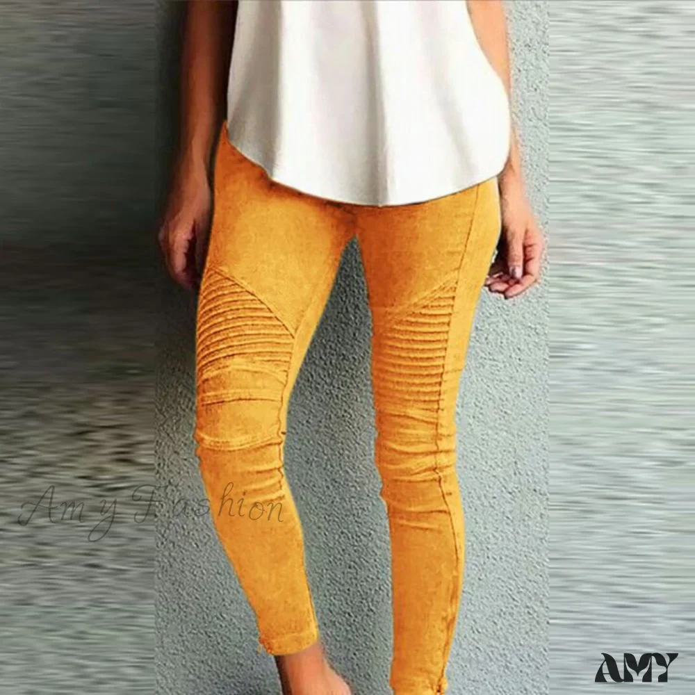 Amy Fashion - Fashion Solid Color Elastic Waistband Slim Skinny Pencil Pant Trouser - Image 10