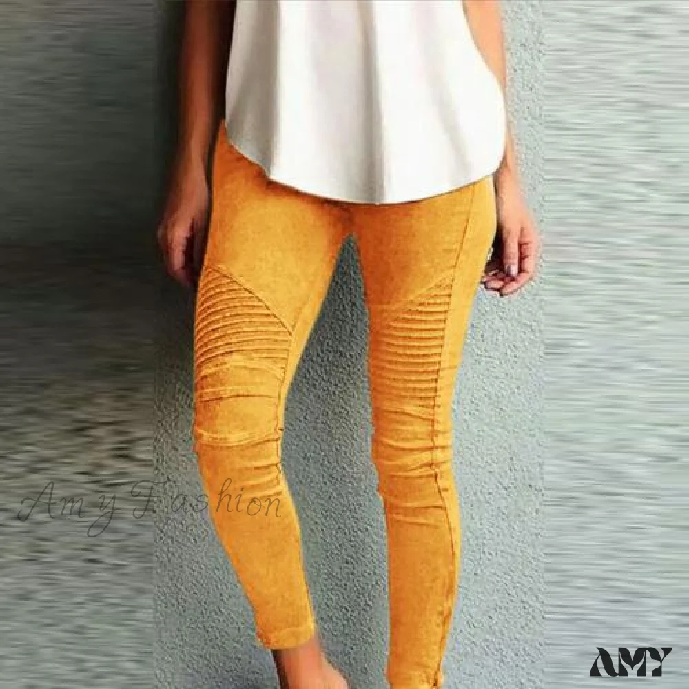 Amy Fashion - Fashion Solid Color Elastic Waistband Slim Skinny Pencil Pant Trouser - Image 13
