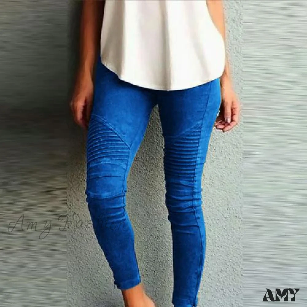 Amy Fashion - Fashion Solid Color Elastic Waistband Slim Skinny Pencil Pant Trouser - Image 3