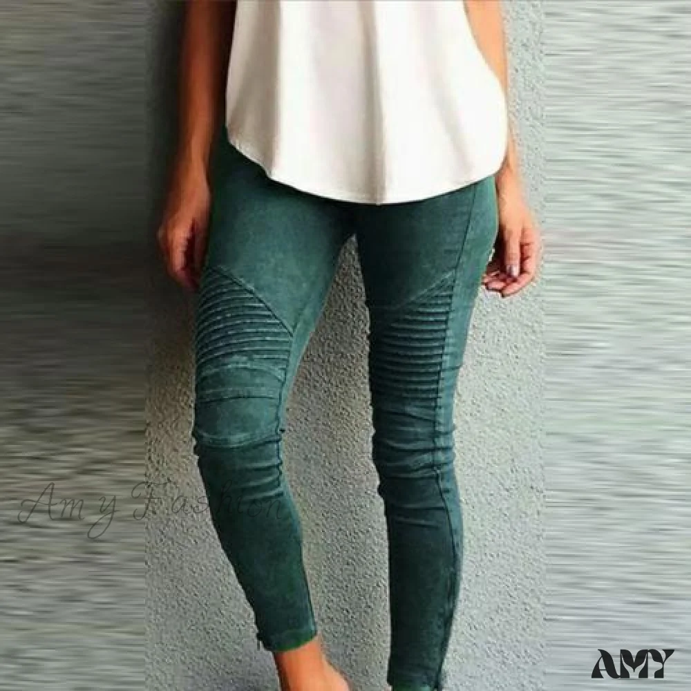 Amy Fashion - Fashion Solid Color Elastic Waistband Slim Skinny Pencil Pant Trouser - Image 5