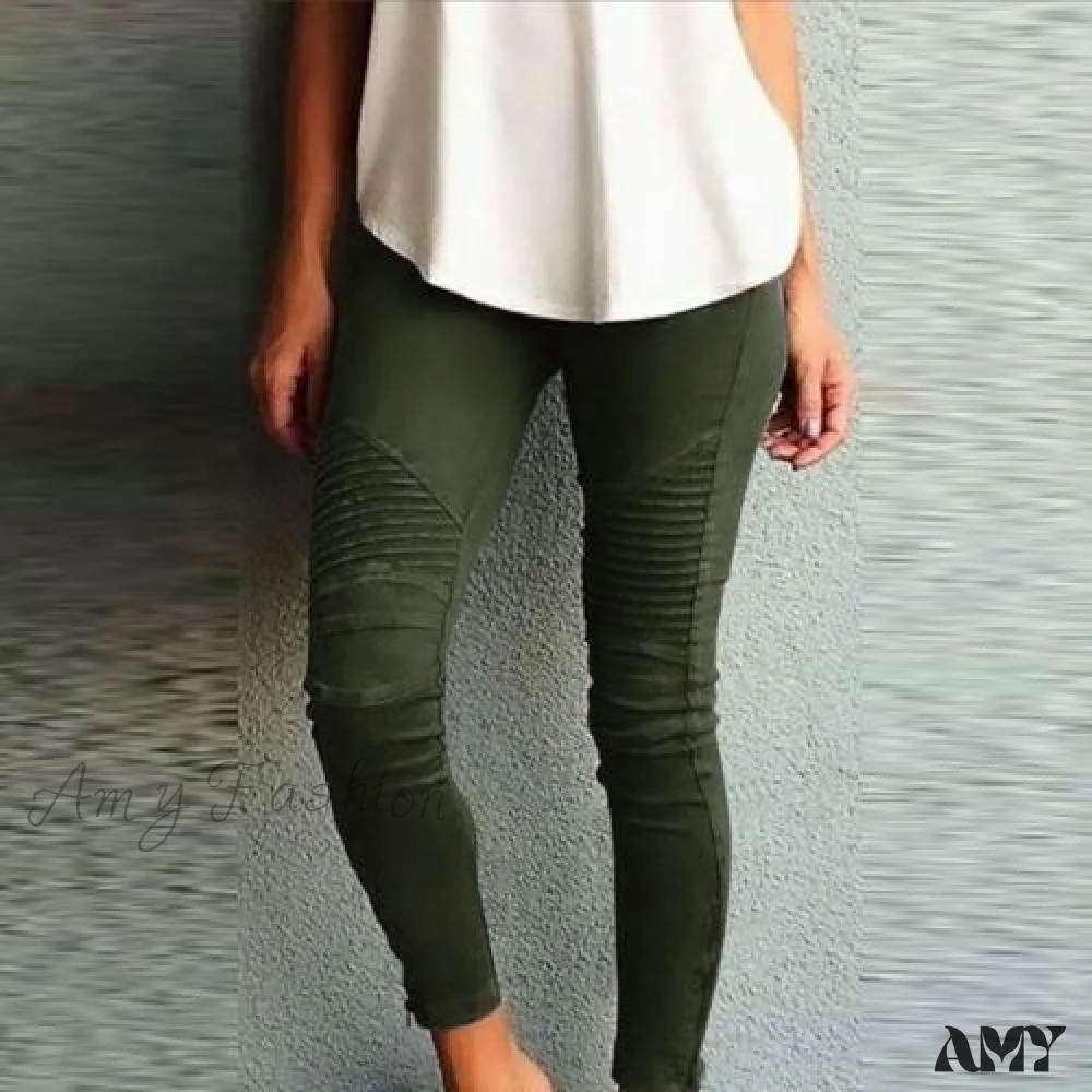 Amy Fashion - Fashion Solid Color Elastic Waistband Slim Skinny Pencil Pant Trouser - Image 6