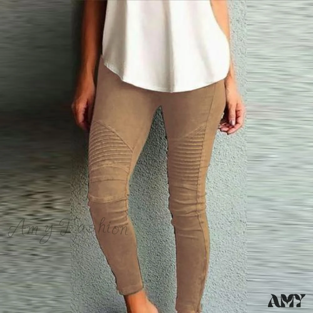 Amy Fashion - Fashion Solid Color Elastic Waistband Slim Skinny Pencil Pant Trouser - Image 7