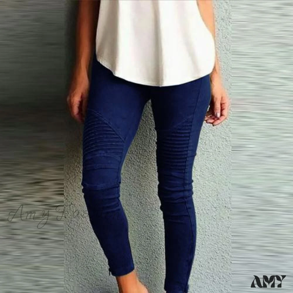 Amy Fashion - Fashion Solid Color Elastic Waistband Slim Skinny Pencil Pant Trouser - Image 9