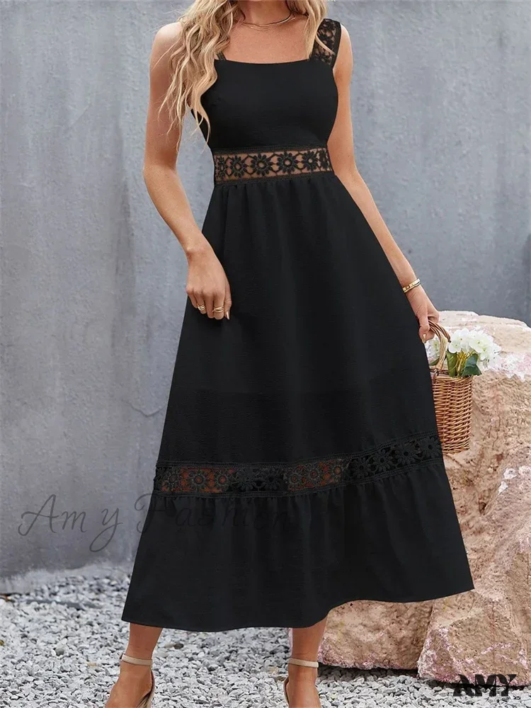 Amy Fashion - Women Hollow Out  Lace Floral Patchwork Square Neck Sleeveless Party Beach Club Summer Streetwear New - Image 4