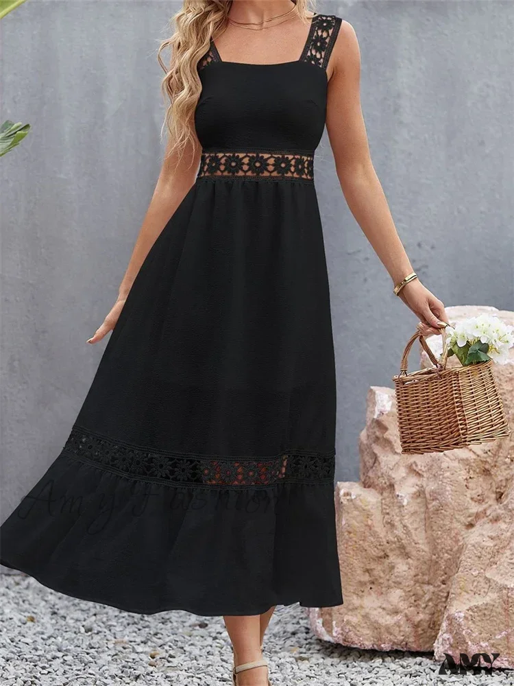 Amy Fashion - Women Hollow Out  Lace Floral Patchwork Square Neck Sleeveless Party Beach Club Summer Streetwear New - Image 5