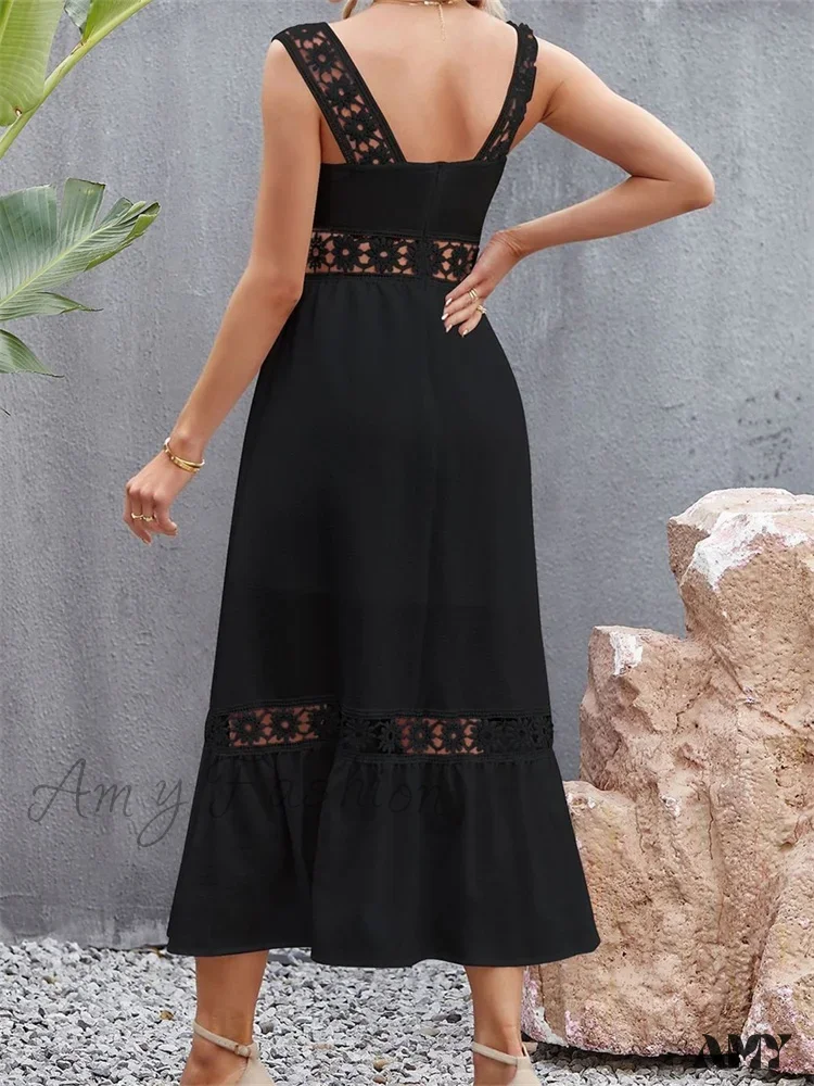 Amy Fashion - Women Hollow Out  Lace Floral Patchwork Square Neck Sleeveless Party Beach Club Summer Streetwear New - Image 6