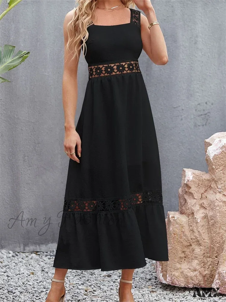 Amy Fashion - Women Hollow Out  Lace Floral Patchwork Square Neck Sleeveless Party Beach Club Summer Streetwear New - Image 7
