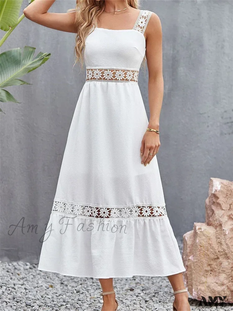 Amy Fashion - Women Hollow Out  Lace Floral Patchwork Square Neck Sleeveless Party Beach Club Summer Streetwear New - Image 8
