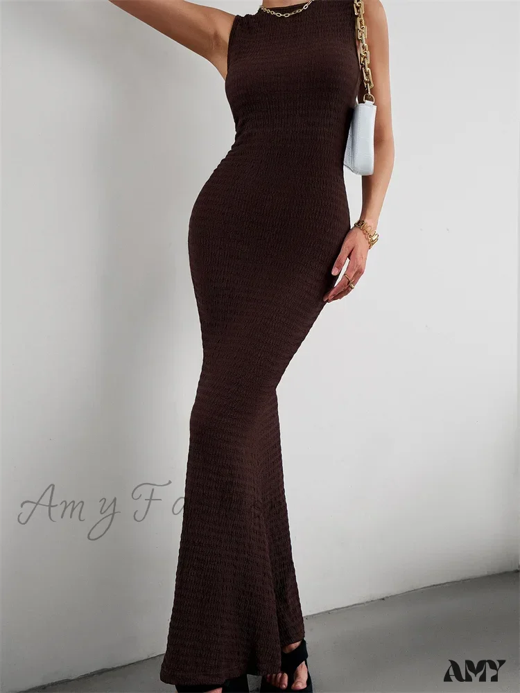 Amy Fashion - Women Knitted  Sleeveless Round Neck Solid Color Slim Fit Ruched Tank Cocktail Party Female Vestidos - Image 6