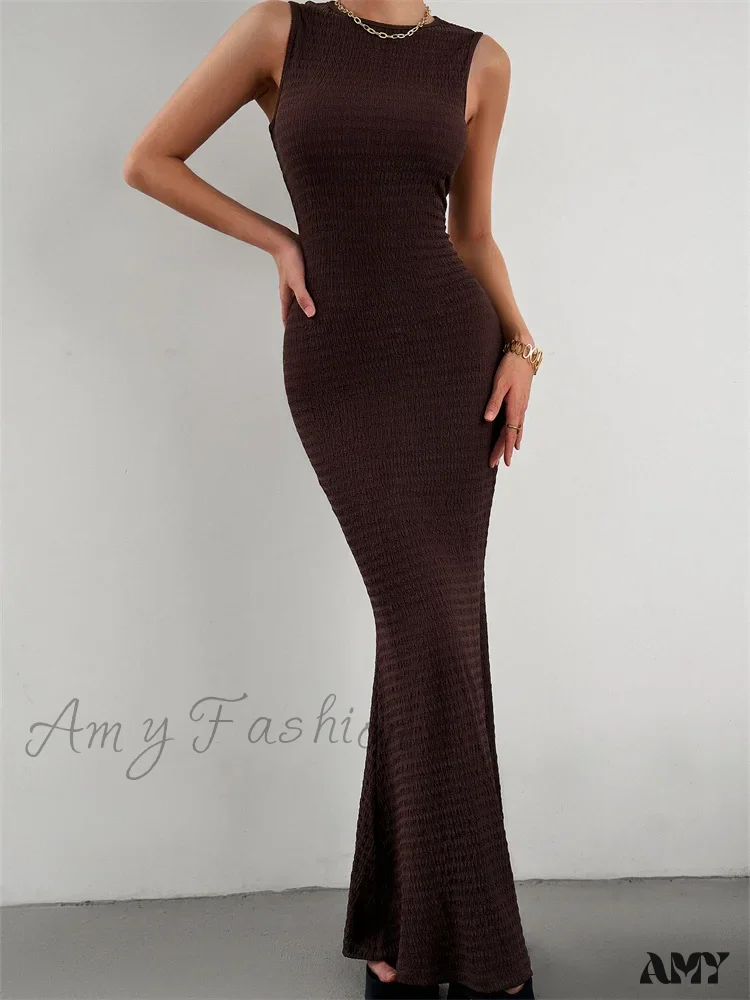 Amy Fashion - Women Knitted  Sleeveless Round Neck Solid Color Slim Fit Ruched Tank Cocktail Party Female Vestidos - Image 8