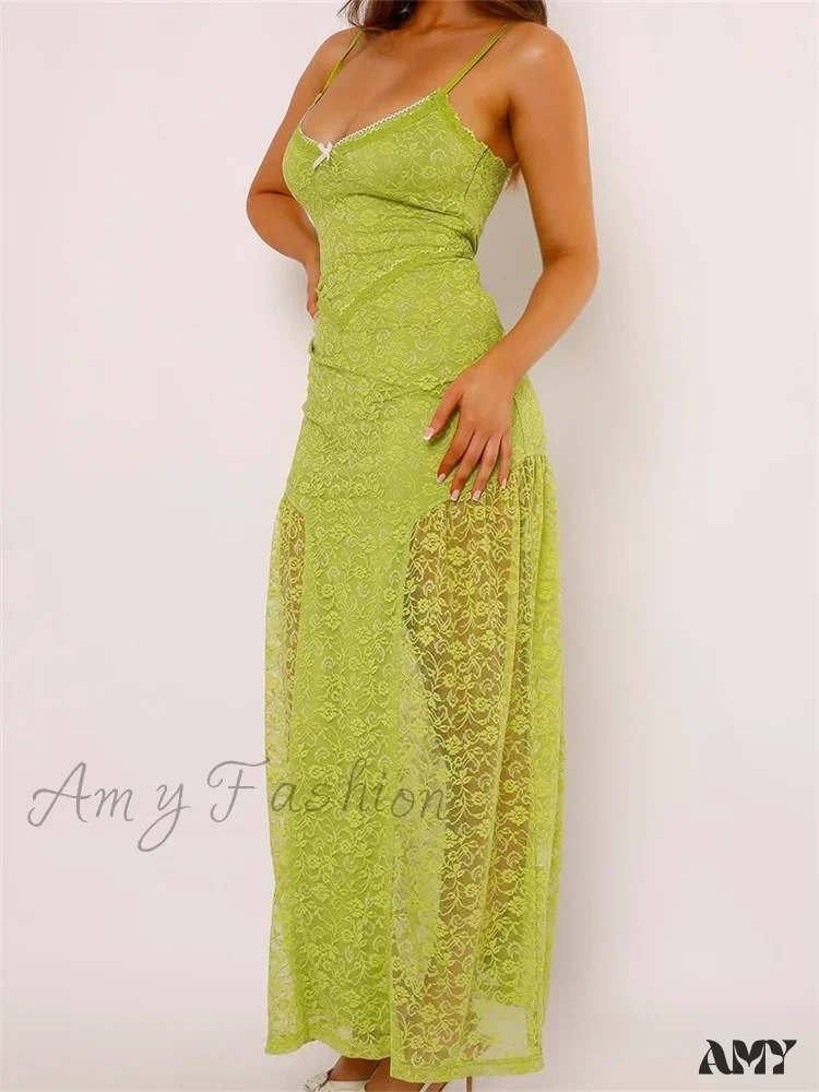 Amy Fashion - Women Lace V-neck Low Cut  Sleeveless Spaghetti Strap Solid Color Bodycon Elegant Party Vestidos - Image 3