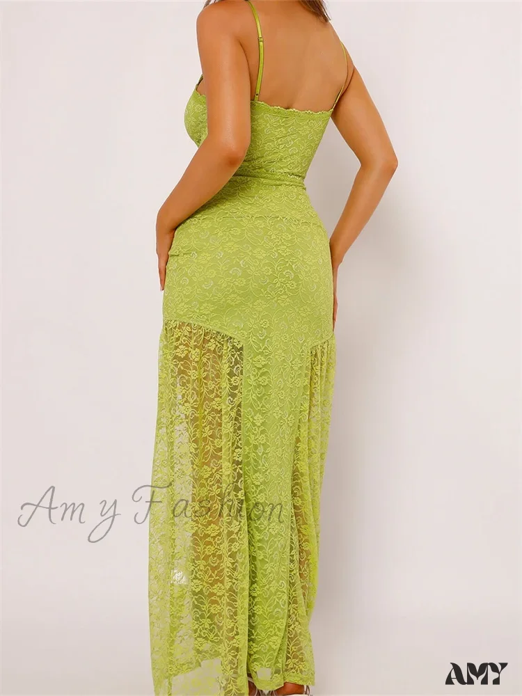 Amy Fashion - Women Lace V-neck Low Cut  Sleeveless Spaghetti Strap Solid Color Bodycon Elegant Party Vestidos - Image 4