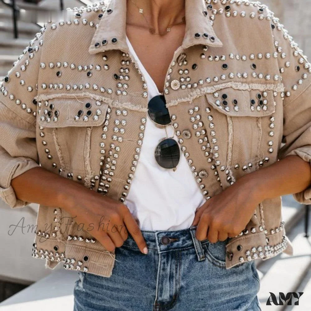 Amy Fashion - Outwear Studded Denim Coat - Image 4
