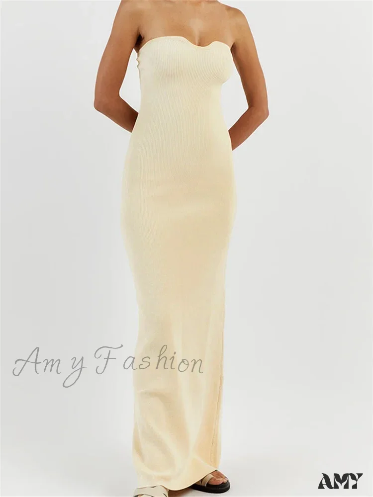 Amy Fashion - Women Ribbed Tube Summer Knitted Strapless Backless  Sleeveless Solid Color Bodycon Party Vestidos - Image 4