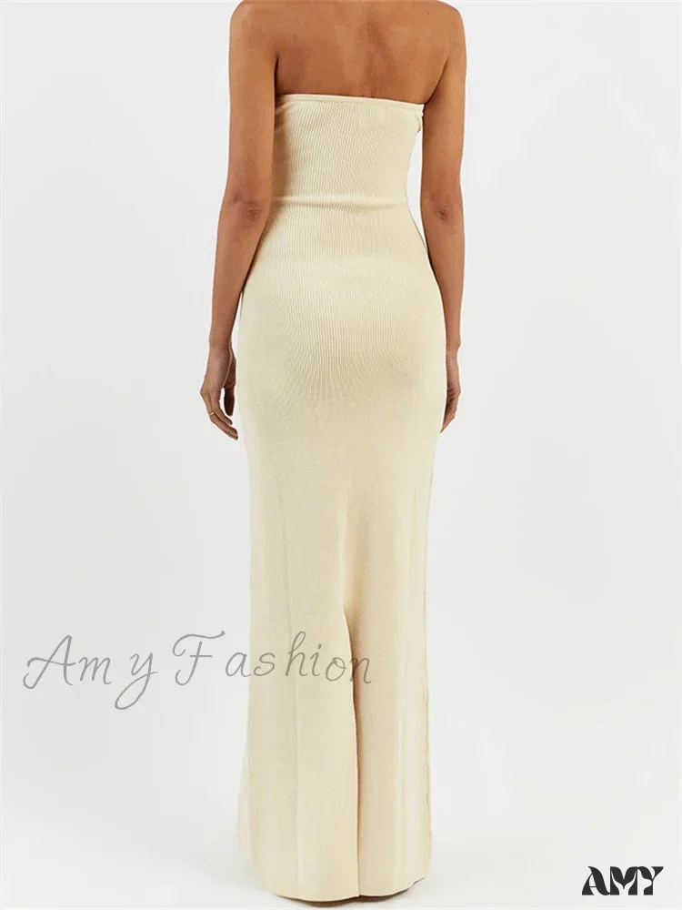 Amy Fashion - Women Ribbed Tube Summer Knitted Strapless Backless  Sleeveless Solid Color Bodycon Party Vestidos - Image 6