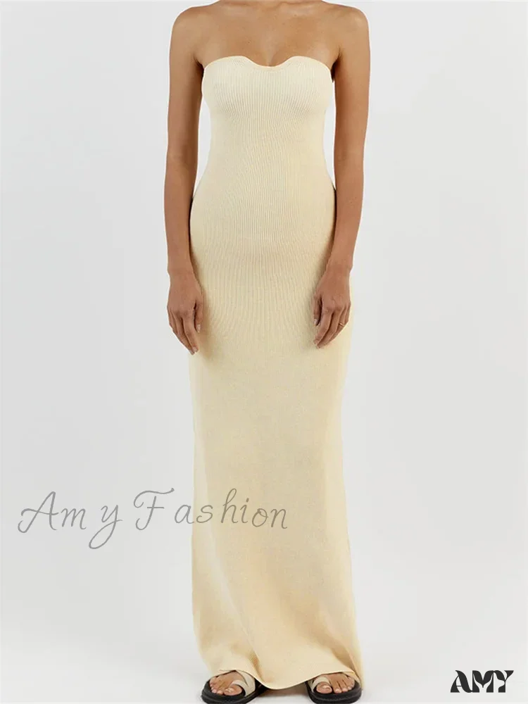 Amy Fashion - Women Ribbed Tube Summer Knitted Strapless Backless  Sleeveless Solid Color Bodycon Party Vestidos - Image 7