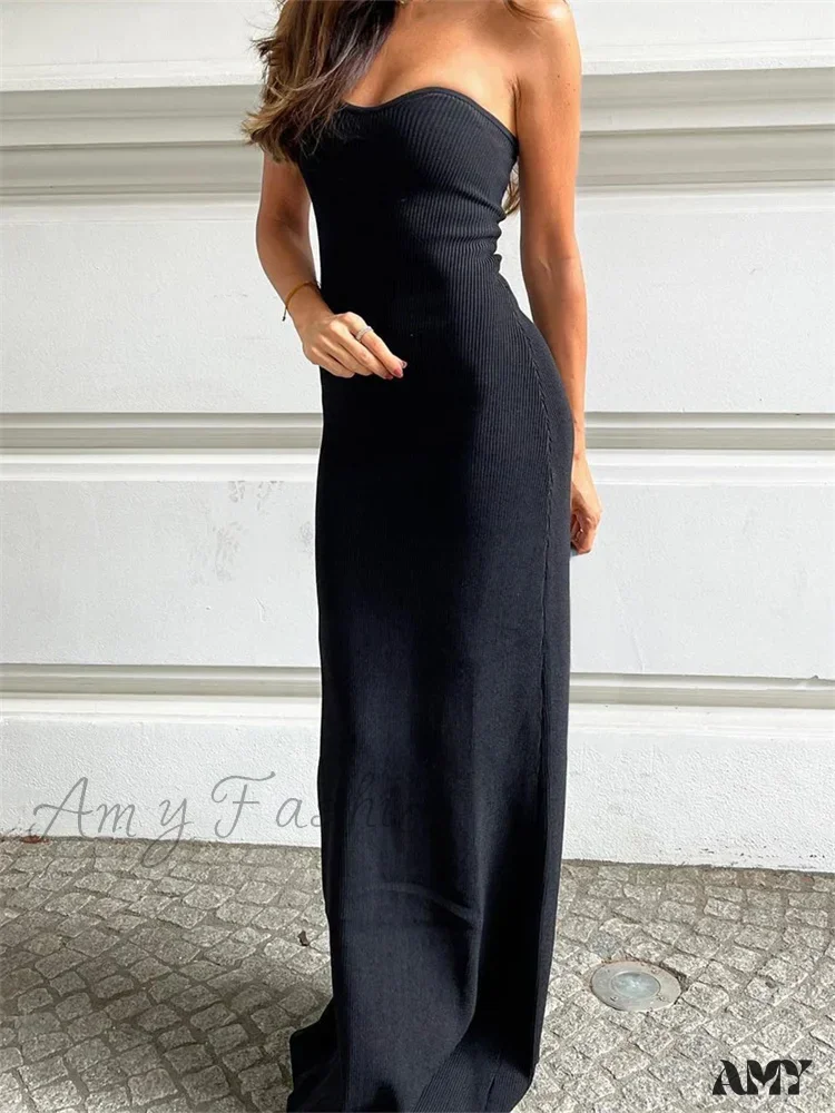 Amy Fashion - Women Ribbed Tube Summer Knitted Strapless Backless  Sleeveless Solid Color Bodycon Party Vestidos - Image 8